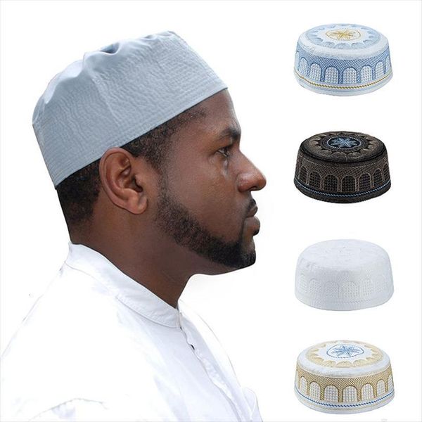 

muslim mens embroidery prayer hat islamic kufi cap eid ramadan habibs caps husband arabian beanie skull hats, Blue;gray
