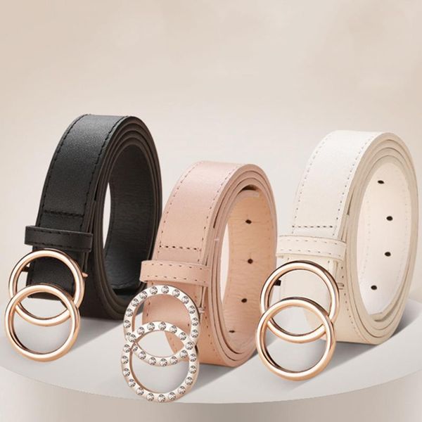 

belts 2021 women's fashion diamond-studded belt with snap button simple jeans decoration double ring buckle, Black;brown