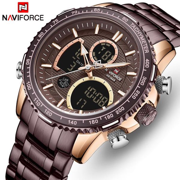 

wristwatches mens quartz watches naviforce luminous waterproof sport watch men big dial chronograph wrist male clock relogio masculino, Slivery;brown