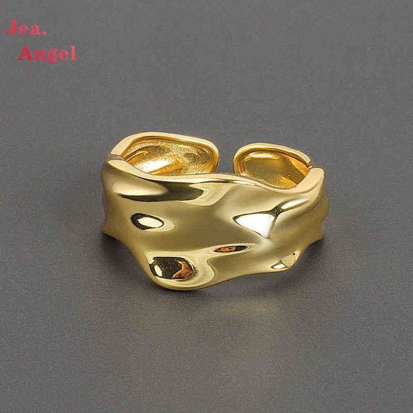

jea.angel 925 silver simple irregular texture wide ring retro design open adjustable for women man fine jewelry gift accessories g1125, Slivery;golden