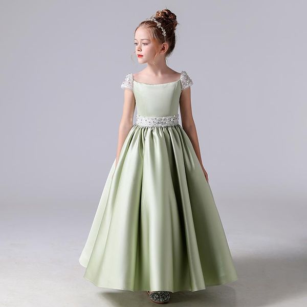 

girl's dresses gorgeous flower green mint satin girls 2021 crystal beaded wedding pageant party dress princess formal prom gowns 3-14 y, Red;yellow