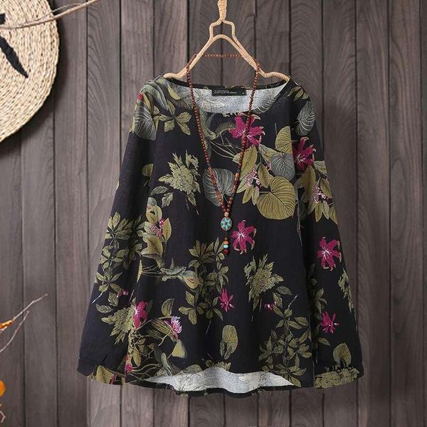 

kaftan floral women's printed blouse autumn casual long sleeve blusas female o neck tunic oversized 5xl blouses & shirts, White