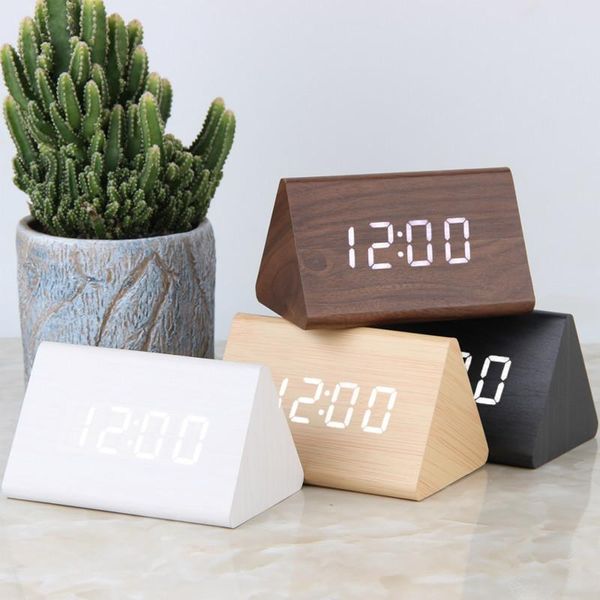 

other clocks & accessories led wooden alarm table voice control digital wood despertador usb/ powered electronic deskclock kids watch