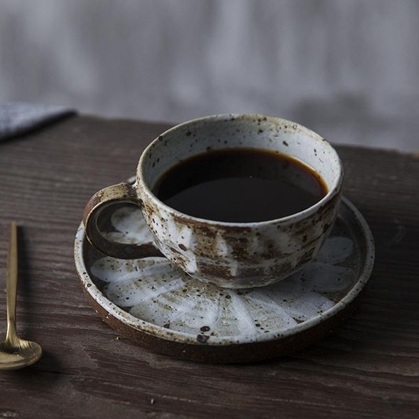 

mugs 210ml japanese-style art coffee cup with saucer kit all handwork ceramic coarse pottery cups master milk mug drinkware gift
