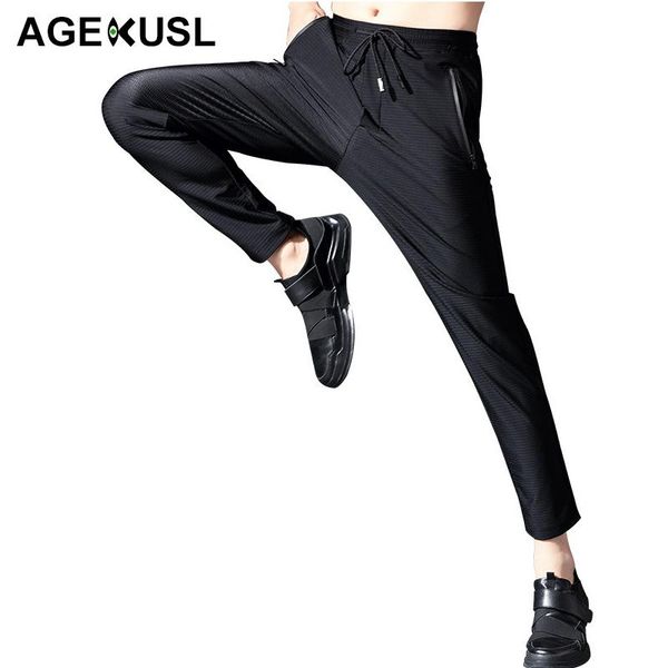 

racing pants twe men holed breathable cycling sports summer high elastic cool hiking fishing running trousers, Black;blue