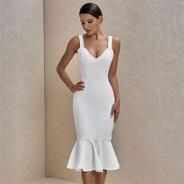 Ocstrade White Bandage Dress Nuovo arrivo Estate Sexy Women Mermaid Bandage Dress Bodycon Celebrity Evening Party Club Dress 210323