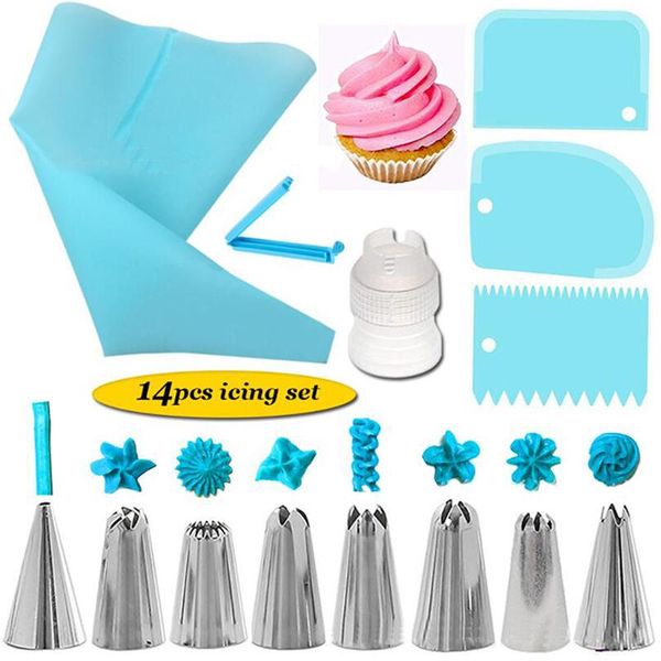 

baking & pastry tools cake decorating kit piping tips silicone icing bags nozzles cream scrapers coupler set diy