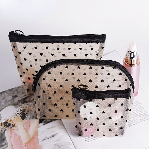 

storage bags net yarn love flocking cosmetic bag portable wash skin care products travel sub-packing coin