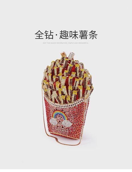 

evening bags red matching yellow french fries shape diamond woman's dinner bag lady crystal party cocktail handbag purse rhinestone1