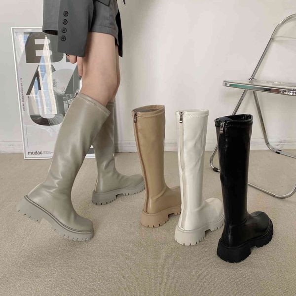 

boots 2022 dedo do pÃ© redondo plataforma botas de equitaÃ§Ã£o feminino preto punk chunky calcanhar joelho femininas lado zip designer sapatos, Black
