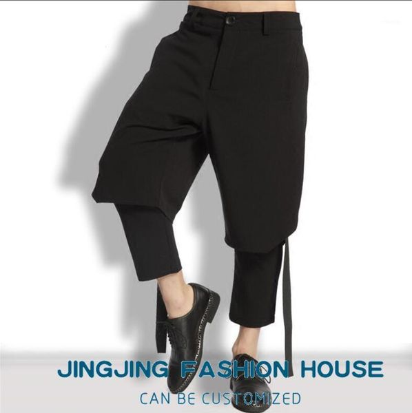 

s-7xl2021 casual pants slim men's youth nine cent fake two pieces of versatile british harlem, Black