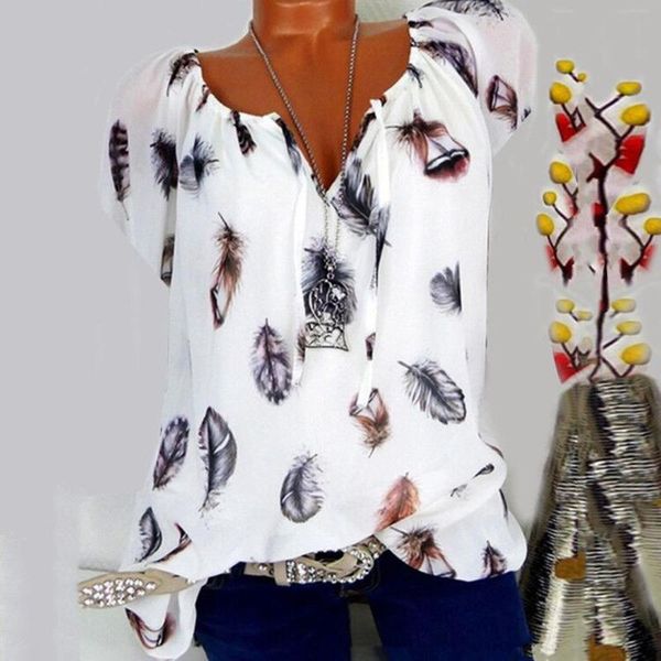 

women's blouses & shirts leaf print loose women v neck short sleeve blouse casual summer woman elegant fashion bloues 2021 blusas, White