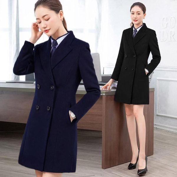 

women's wool & blends black woolen coat