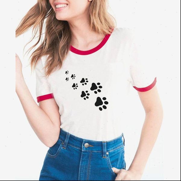 

black womens t shirt footprint print women short sleeve o neck loose tshirt summer tee camisetas mujer, White