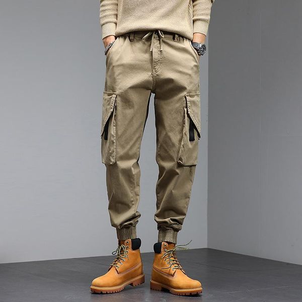 

men's pants men cargo casual male fashion streetwear plus size solid color pant mens multi pocket slim 2021, Black