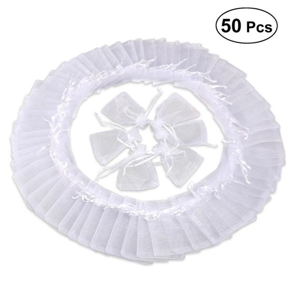 

gift wrap 50pcs 9x12cm organza drawstring bags wedding favor jewellery pouches (white)