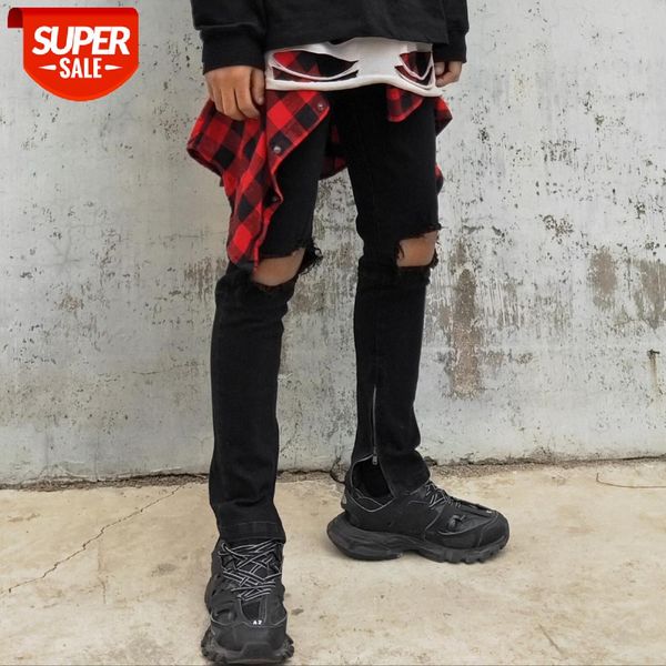 

kanye bieber with a knife cut hole trousers zipper slim fit jeans men #iv0n, Blue