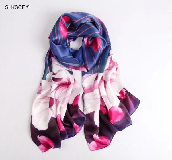 

scarves [slkscf] 180x55cm fashion georgette silk capes floral scarf female, Blue;gray