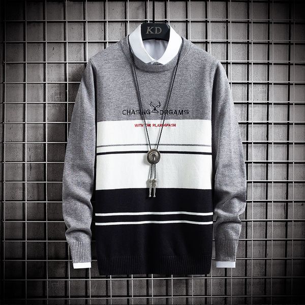

sweater knit autumn and winter men's t shirt youth round neck pullover jacquard baseline fashion clothing 33, White;black