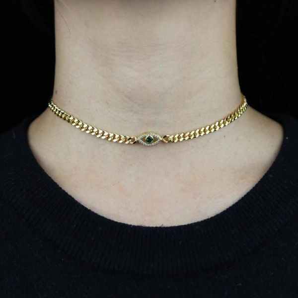 

gold color fashion jewelry cute lovely evil eye charm 5mm plain cuban link chain lucky girl women necklace chains, Silver