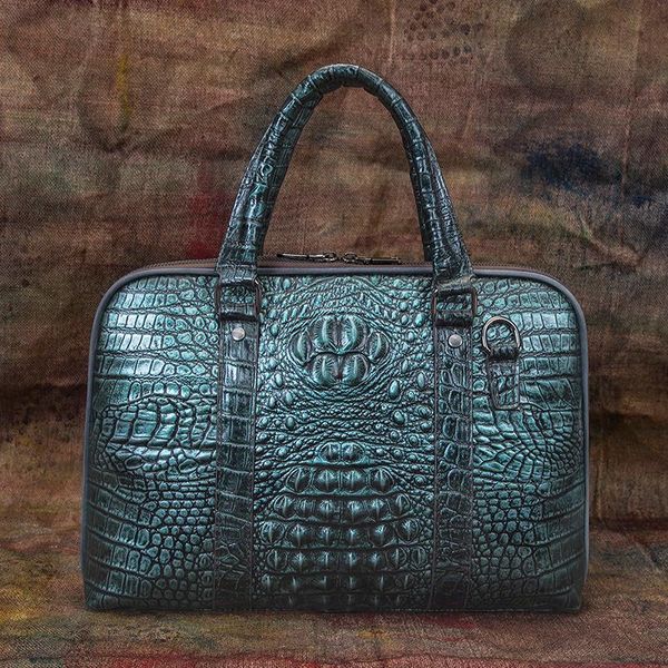 

luxury fashion crocodile genuine leather briefcase men's business bag one shoulder messenger double zipper cowhide handbag briefcases