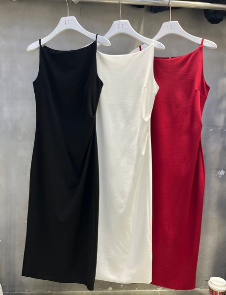 Moda senhoras vestido sexy skinny sling vestido verão festa desgaste joelho comprimento puro preto branco vermelho