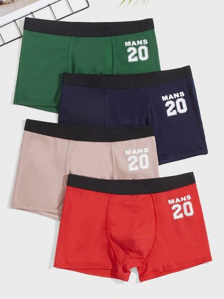 

men 4pcs letter graphic boxer brief i2zv#, Black;brown