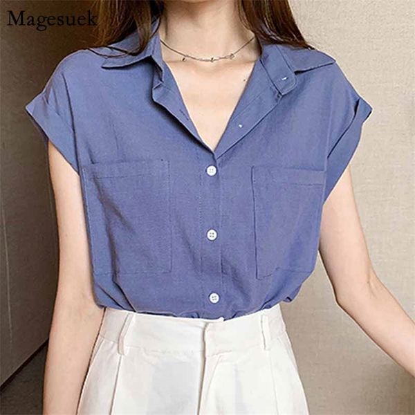 

cotton female solid women blouse blusas short sleeve summer woman's shirt single-breasted office lady clothing 10289 210518, White