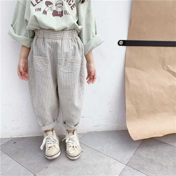 Pantaloni casual a righe per ragazze in stile coreano pantaloni per bambini in cotone per bambini 1-6 anni vestiti per bambini 211103
