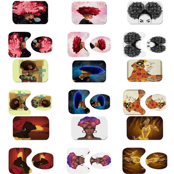 

shower curtains 3pcs/set 45x75cm inchsouth africa figure print non slip toilet cover set bath mat + contour rug lid for bathroom