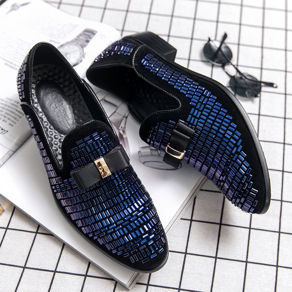 Männer Abend formelle Kleidung Strass Schuhe Loafers Casual Prom Hochzeit Party Leder Slip-on Schuhe Männer Silber Plus Größe 13