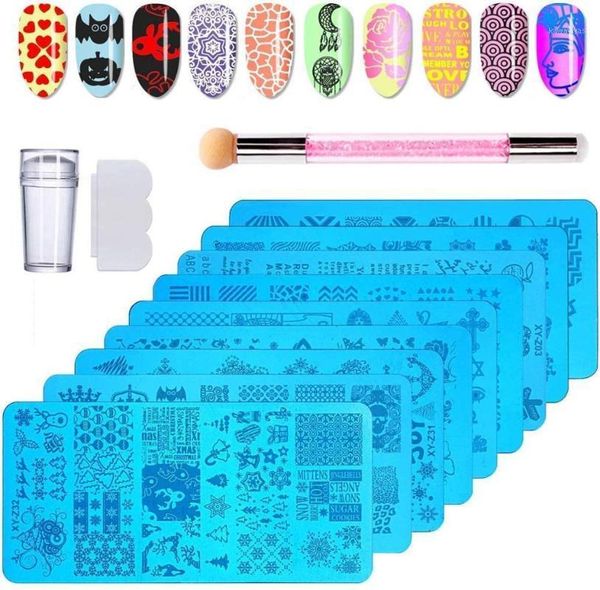 

nail printing set 8 colors with template stamping kit plate manicure tools1