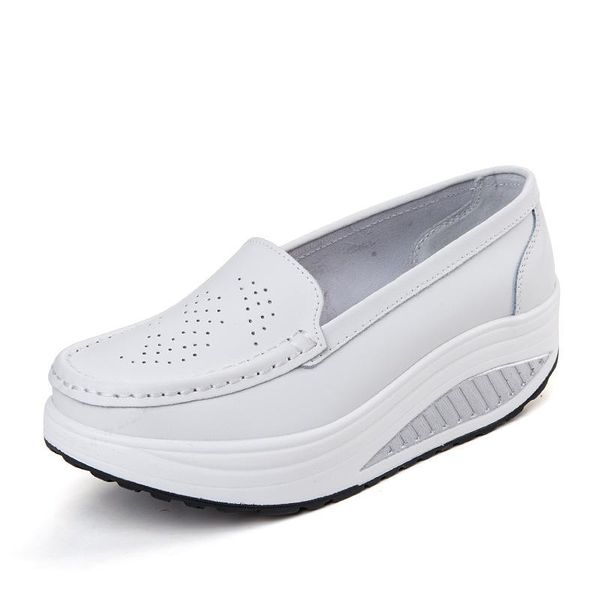 

dress shoes genuine leather maternity mother white work casual woman heighten platform loafers 34-41, Black