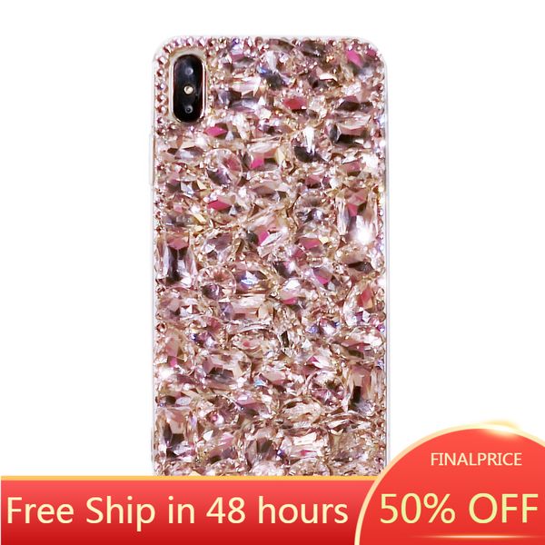 

apple 12 full diamond mobile phone cover cases pink crystal phone case jewels luxury iphone 11/12 pro max/xr/xs max/7/8 plus case