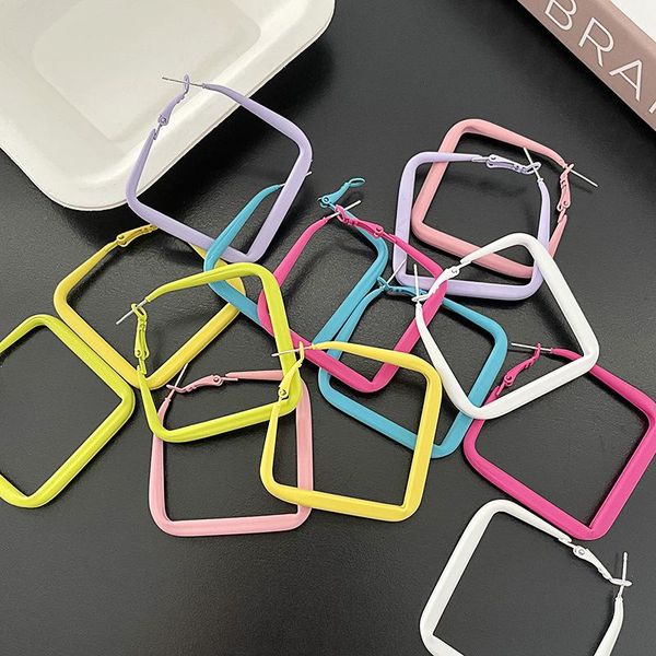 

hoop & huggie 2021 trendy oversize geometric big earrings for women nicaron color exaggerated large square punk jewelry, Golden;silver