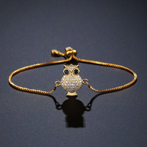 

copper plated gold fashion women's bracelet micro inlaid with diamond cute owl accessories bracelet girl gift, Golden;silver