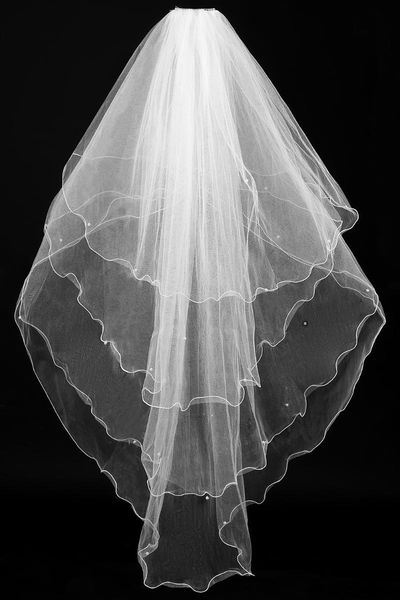 

bridal veils 2021 in stock velos de noiva women pearl beaded wedding dress veil 4 layers tulle edge accessories, Black