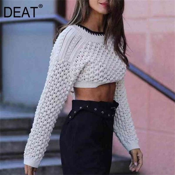 

[deat] white fashion spring autumn round neck hollow out backless drawstring knitting loose sweater women 13c215 210914, White;black