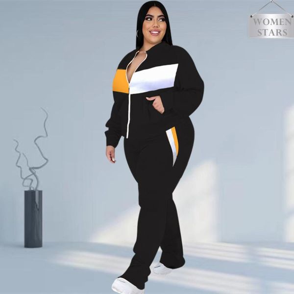 

plus size tracksuits women clothing tracksuit two piece set 5xl sweatsuit coat and sweatpants sport jogging suit wholesale drop, Black