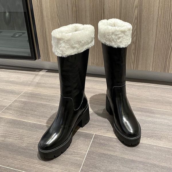 

boots sklfgxzy arrival winter women snow genuine leather cowhide mid-calf high heels shoes warm, Black