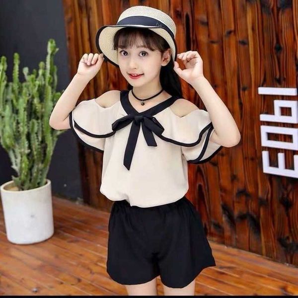 

clothing girls children's summer 2021 new vest shorts chiffon two princess sets 2 clothes 11 children 10 suit 8 kids 7 years old, Red;yellow
