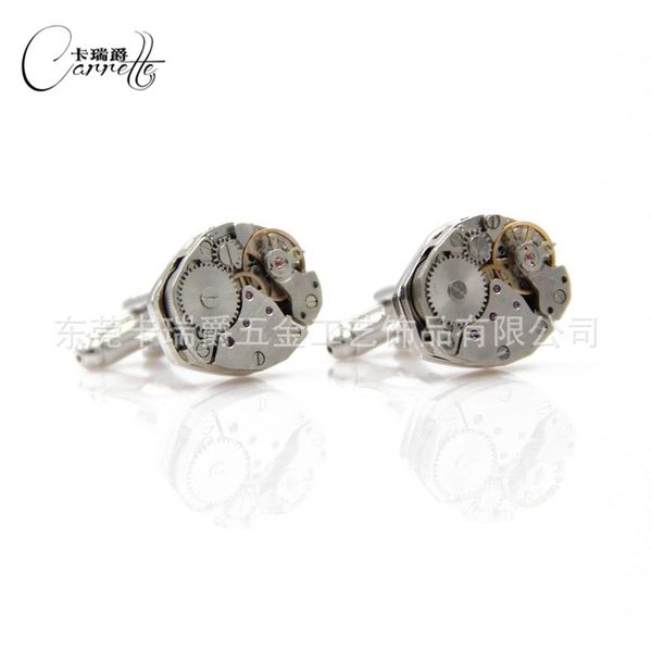 

classic fashion front end mechanical cufflinks immobile men's french watch movement sleeve stud2k2j, Silver