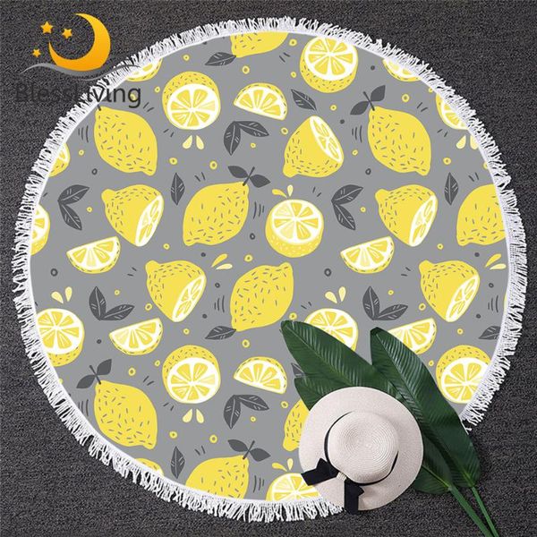 

towel blessliving round beach fresh fruit circle yoga mat yellow grey bath toalla 3d print cozy blanket dropship 1pc