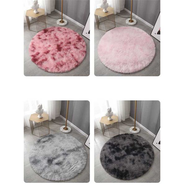 

carpets tn round gradient tie-dye home living room sofa bedroom long wool silk soft carpet floor mat decoration thicker pile rug