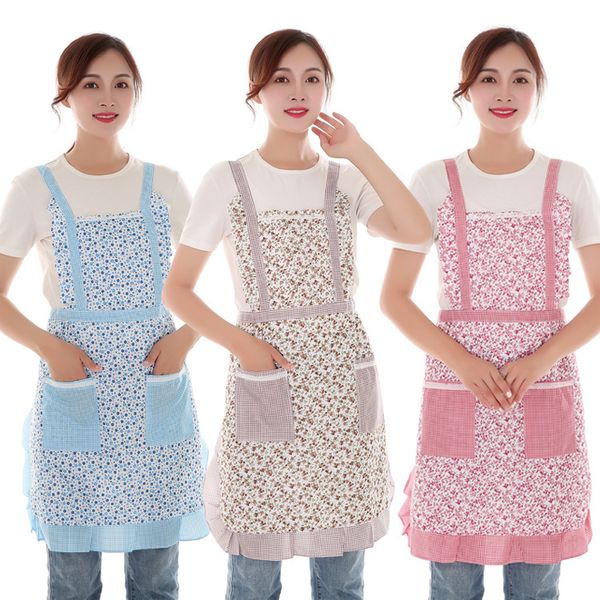 

korean peach veet princs double layer pastoral broken flower antifouling apron