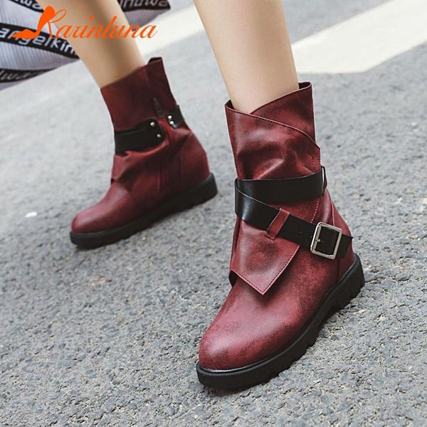 

boots 2021 fashionable leisure women shoes short plush round toe vintage buckle straps ankle big size 43, Black