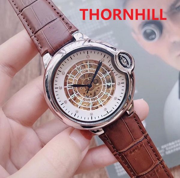 

black brown genuine leather skeleton dial designer watches mens mechanical 2813 automatic movement self-wind relojes de marca mujer sapphire, Slivery;brown