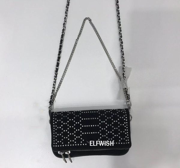 

school bags woman black suede leather rivets chains straps fashion small studs messenger zipper detail