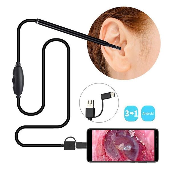 

ear endoscope 3 in 1 cleaning tool hd visual spoon multifunctional earpick 5.5mm mini camera android pc otoscope ip cameras