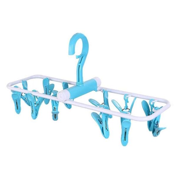 

hangers & racks foldable clip and drip laundry hanger with 12 strong pegs drying (blue)